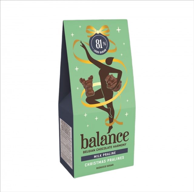 EP0803 Čokoláda Balance STEVIA vánoční figurky mléčná praliné, bez přidaného cukru, box 100g